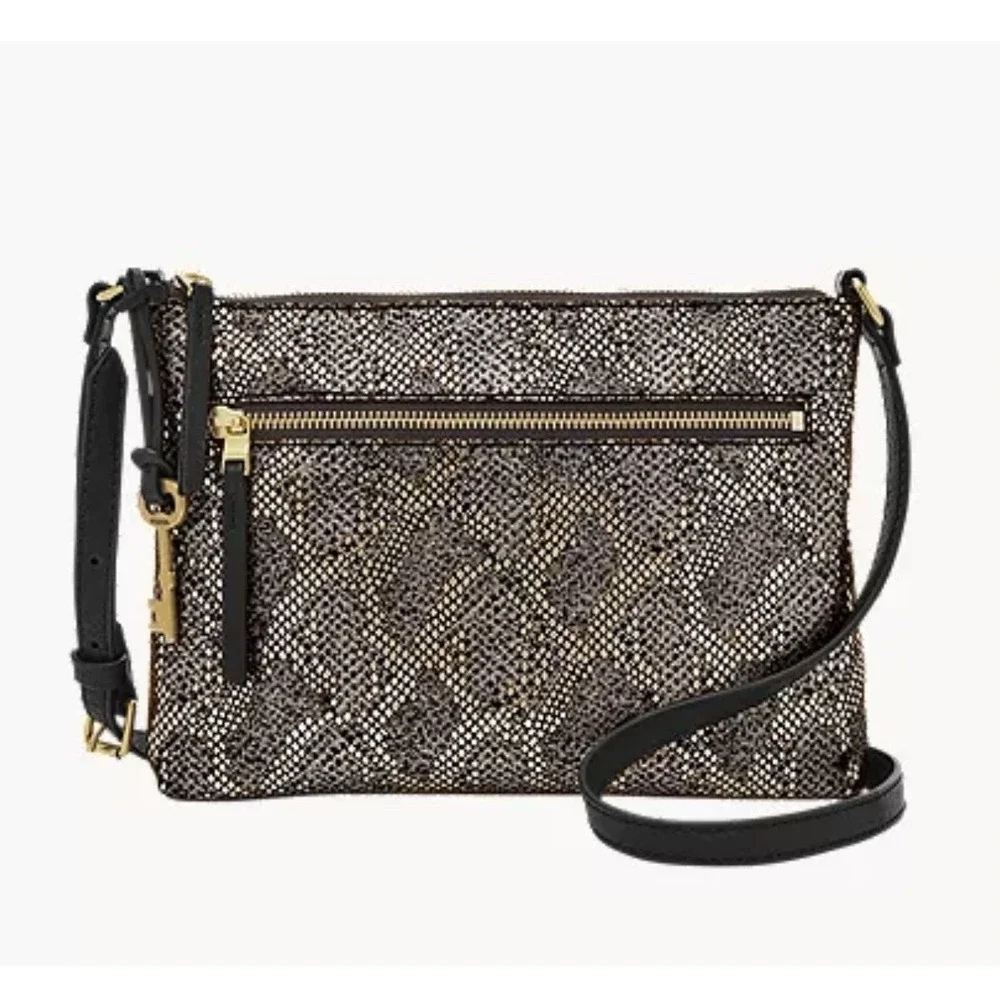 Fossil Fiona Silver Gold Metallic Python Snake Crossbody Leather Purse NWT $108